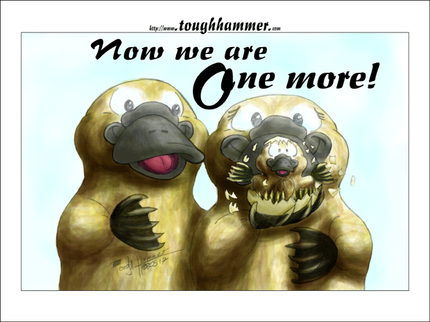 A Platypus with a hatching platypus baby: &ldquo;Now we are one more!&rdquo;