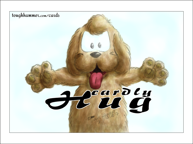 Dog with wide open arms: &ldquo;cardly Hug&rdquo;