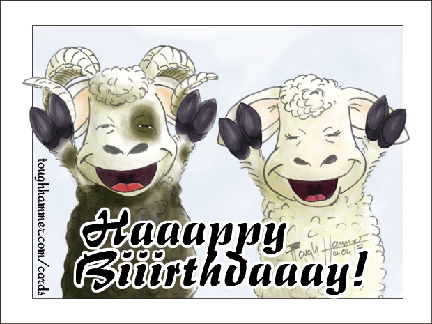 Sheep with raised arms: &ldquo;HaaappY Biiirthdaaay!&rdquo;&rdquo;