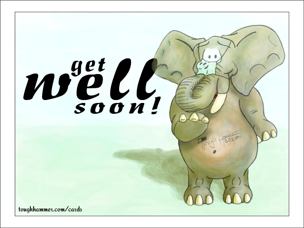 Elephant with a surgical face mask on his trunk: &ldquo;get well soon!&rdquo;