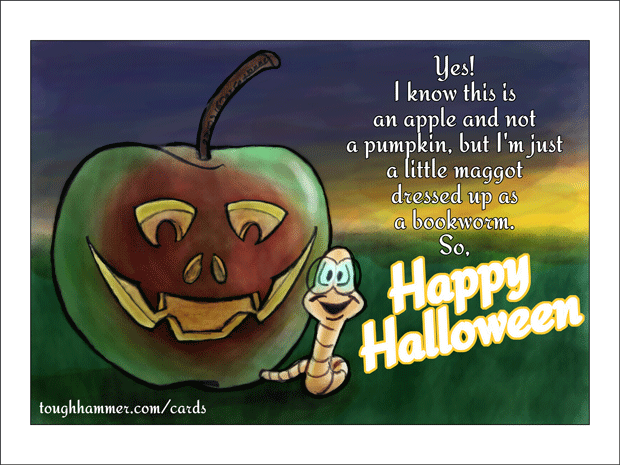 Yeah! I know this is an apple and not a pumpkin but I am only a small maggot dresses up as a bookworm! So: Happy Halloween!