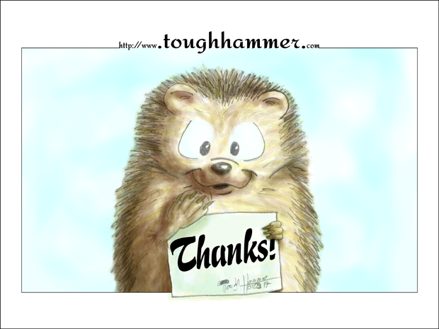 Hedgehog with sign it its hand: &ldquo;Thanks!&rdquo;