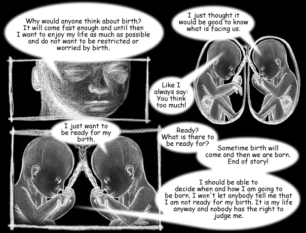 keywords: Tough Hammer Cartoon The Lonly Thought Of Being Embryo Fetus Birth Life Think Thinking